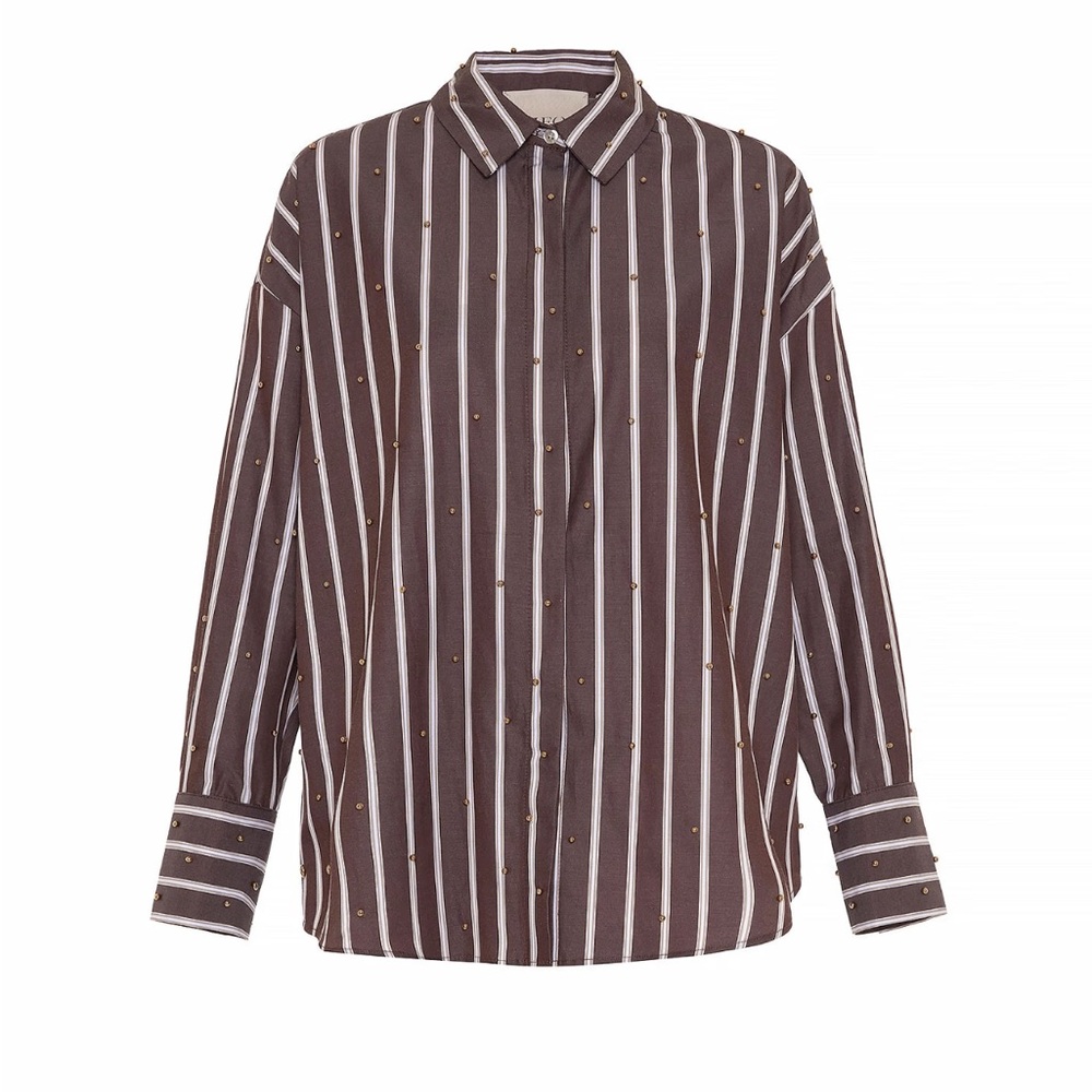 THEO Stripped Brown Button Down Shirt